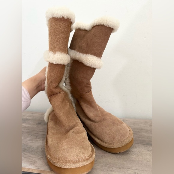 Michael Kors Winter Tall Suede Boots Walnut - size 9 sheep fur - Picture 3 of 7